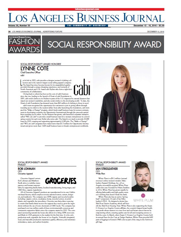 Cabi Awarded Los Angeles Business Journal Social Responsibility Award