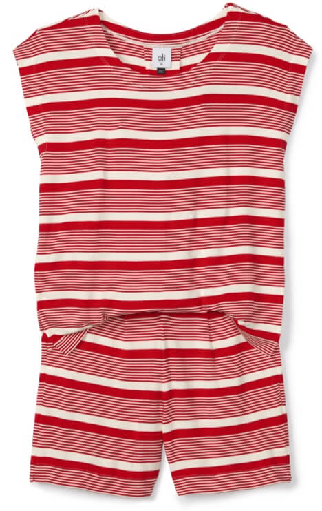 Leisure Playsuit in Haute Red and White
