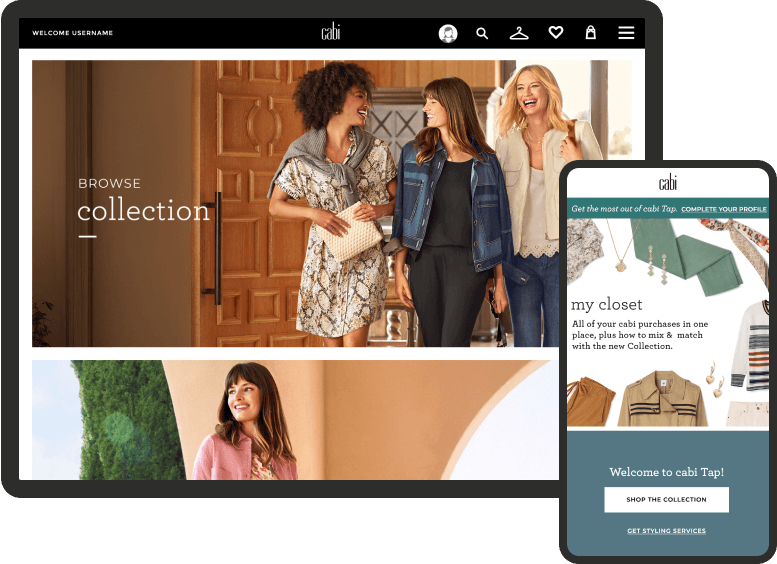 Tablet and mobile phone showing cabi Tap shopping experience